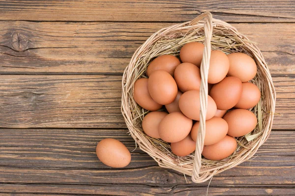 Chicken Eggs Basket Farm Fresh Organic Eggs Laid Rustic Wooden Royalty Free Stock Photos