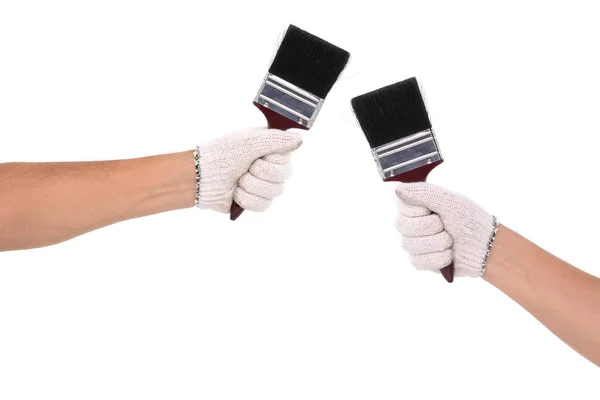 Man Hand Holding New Paintbrush Isolated White Background — Stockfoto