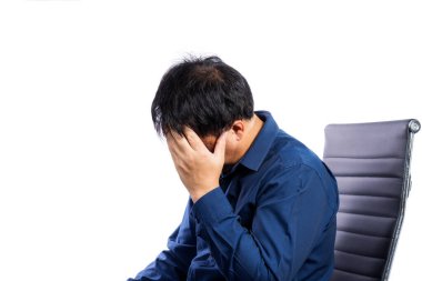man with a headache on a white background