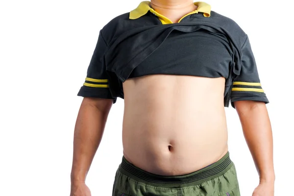 Kövér Ember Vagy Férfi Hasa Egy Fehér Háttér Egészségügyi Koncepció — Stock Fotó