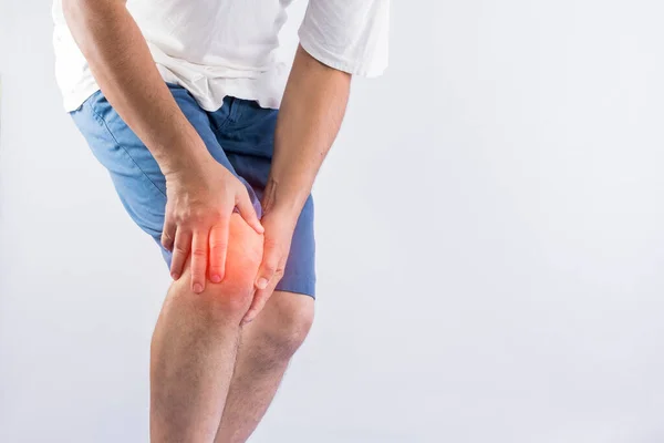 Person Young Man Knee Pain Isolated White Background — Stock Photo, Image