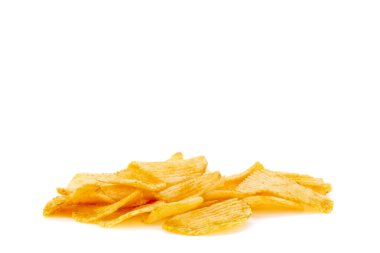 Potatoes cut into thin strips and deep fried. There is a delicious salt mixture. isolated on a white background