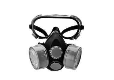 Beyaz arka planda siyah gaz maskesi