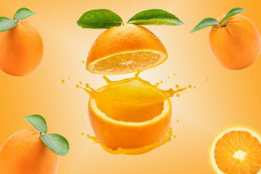 Orange juice isolated on orange background