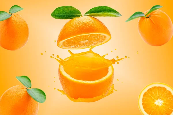 Orange juice isolated on orange background