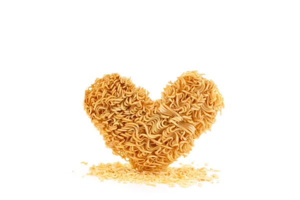 Fideos Instantáneos Aislados Forma Corazón Sobre Fondo Blanco Fideos Crudos — Foto de Stock