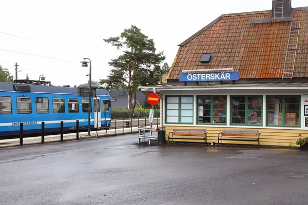 Osterskar Svezia Agosto 2021 Scartamento Ridotto Roslagsbanan Ferrovia Leggera Servizio — Foto Stock
