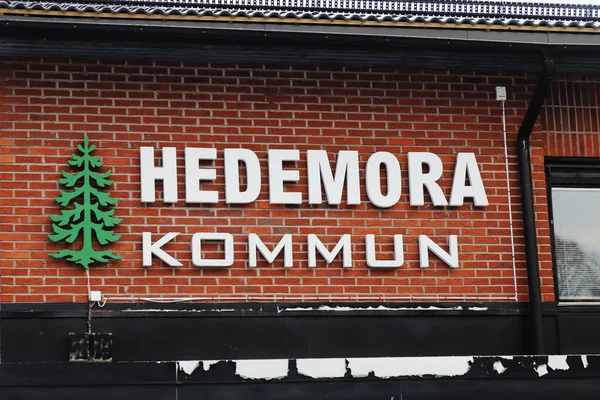 Hedemora Suecia Diciembre 2021 Primer Plano Del Cartel Del Municipio — Foto de Stock