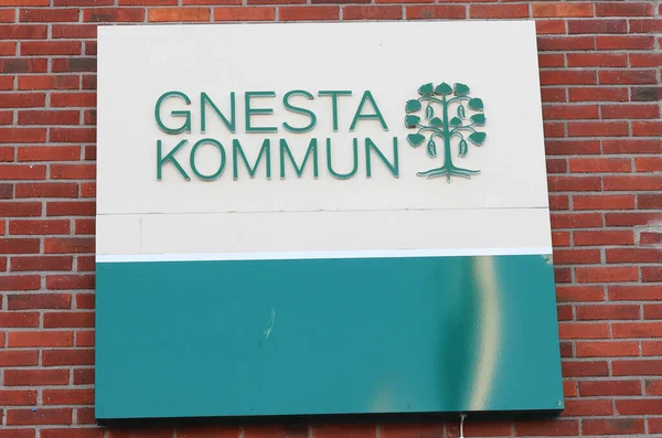 Gnesta Sweden February 2022 Close View Gnesta Municipality Sign Attachhed — Stock Photo, Image