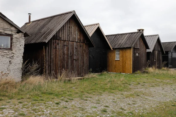 位于瑞典哥德兰省法罗岛上的Helgumannen渔站的旧鱼棚 — 图库照片