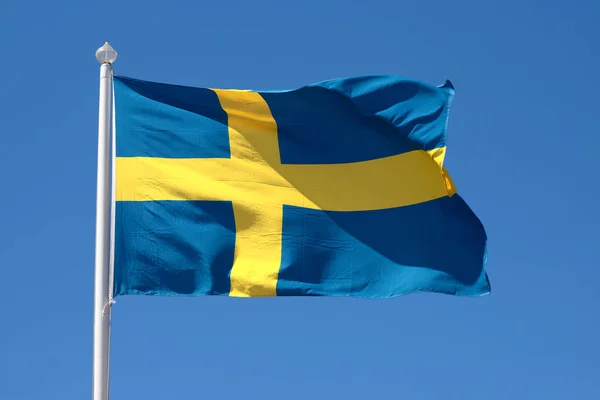 Close View Hoisted Swedish Flag Clear Blue Sky — Stock Photo, Image