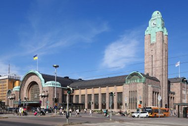 Helsinki, Finland - August 20, 2022: Exterior view of the Helsinki central railroad station building.