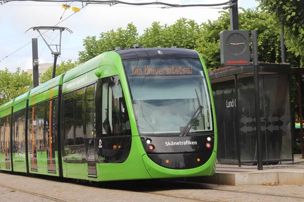 Лунд Швеция Июня 2022 Года Современный Зеленый Трамвай Каф Конечной — стоковое фото