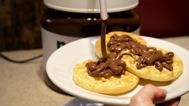 Sao Paulo Brezilya Aralık 2021 Çikolatalı Fındık Kreması Waffle Ların — Stok video