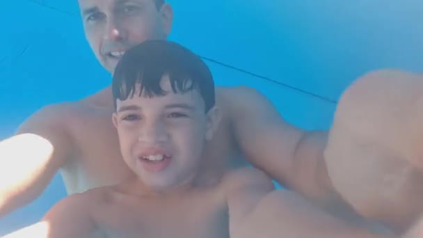 Father Son Having Fun Going Toboggan Together Summer Day — Stock Video