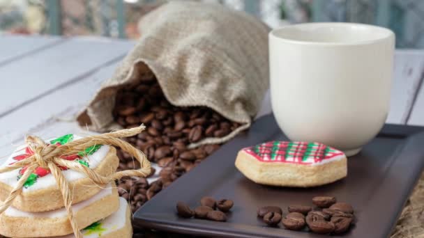 Buttery Cookies Tied Sisal Rope Coffee Beans Cup — Stock Video