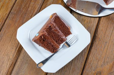 Bir dilim çikolatalı pasta ve yarım çikolatalı ganache krema..