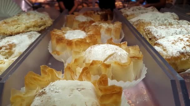 Primer Plano Una Tarta Huevo Belem Escaparate Panadería Brasileña — Vídeos de Stock