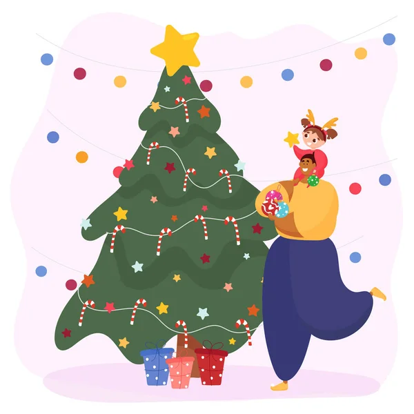 Yılbaşı ve Noel için çok kültürlü aile Noel ağacını süslüyor