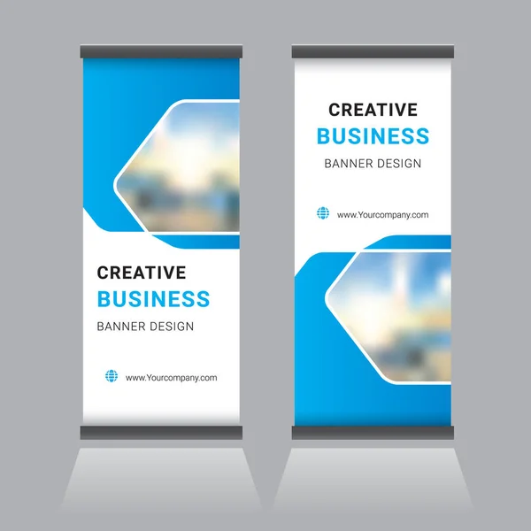 Roll Standee Banner Design Blu Bianco — Vettoriale Stock