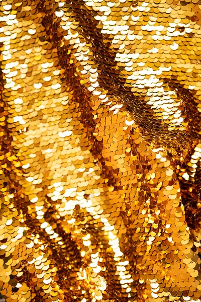 Złote Cekiny Tle Makro Błyszczące Tkaniny Cekinowe Streszczenie Skali Tekstury — Zdjęcie stockowe