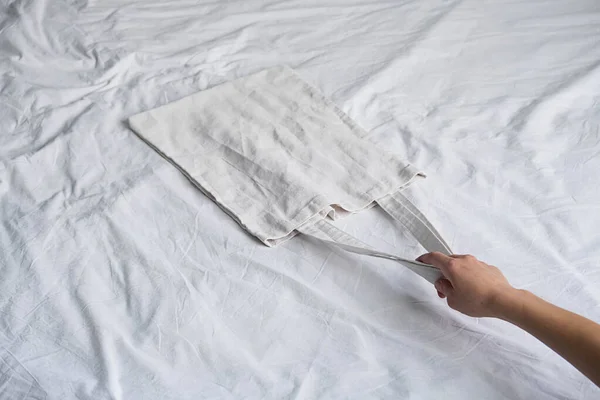 Επαναχρησιμοποιήσιμη Τσάντα Αγορών Απόρριψη Πλαστικού Γυναικεία Τσάντα Χειρός Βαμβακερή Οικολογική — Φωτογραφία Αρχείου