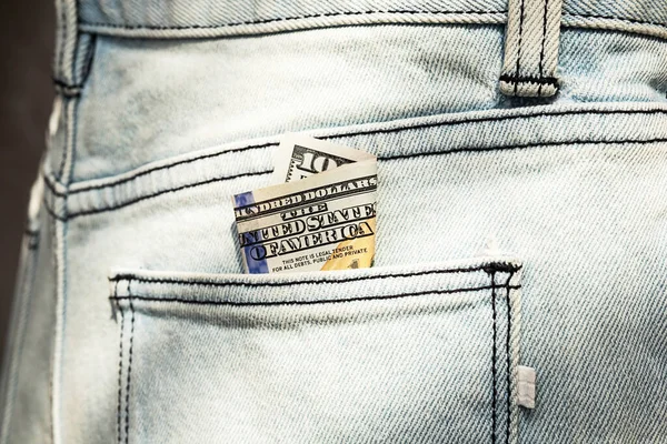 100 Dollar Bill Pocket Jeans Money Jeans Pocket — Stock Photo, Image