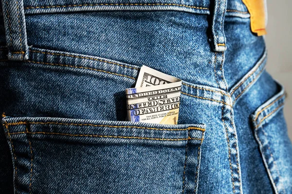 100 Dollar Bill Pocket Jeans Money Jeans Pocket — Stock Photo, Image