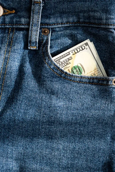 100 Dollar Sedel Jeansfickan Pengar Inuti Jeans Ficka — Stockfoto