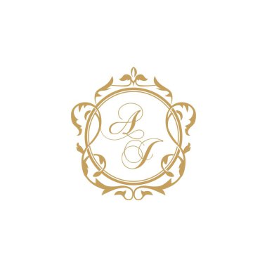 AJ Düğün davetiyesinin baş harfleri zarif süsleme dairesi vektör grafik şablonu