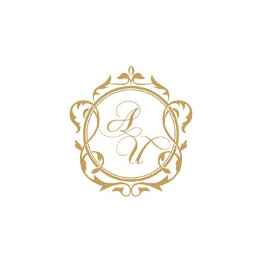 AU Düğün davetiyesinin baş harfleri zarif süs çemberi element vektör şablonu