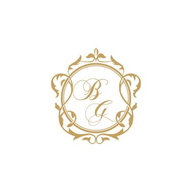 BG Düğün davetiyesinin baş harfleri zarif süs çemberi element vektör şablonu