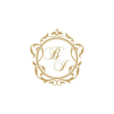 BI Düğün davetiyesinin baş harfleri zarif süs çemberi element vektör şablonu