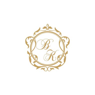 BK Düğün davetiyesinin baş harfleri zarif süsleme dairesi vektör grafik şablonu