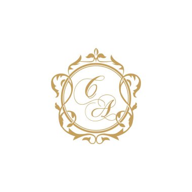 CA Düğün davetiyesinin baş harfleri zarif süsleme dairesi vektör grafik şablonu