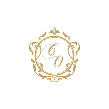 CO Düğün davetiyesinin baş harfleri zarif süs çemberi element vektör şablonu