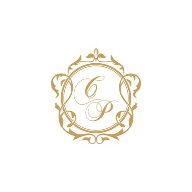 CP Düğün davetiyesinin baş harfleri zarif süsleme dairesi vektör grafik şablonu