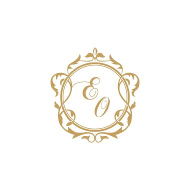 EO Düğün davetiyesinin baş harfleri zarif süsleme dairesi vektör grafik şablonu