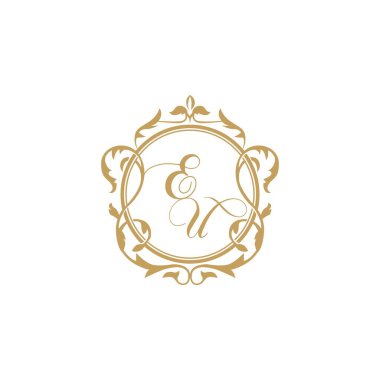 AB Düğün davetiyesinin baş harfleri zarif bir süs dairesi element grafik şablonu ile