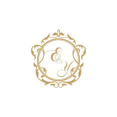 EY Düğün davetiyesinin baş harfleri zarif süsleme dairesi vektör grafik şablonu