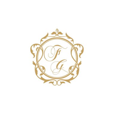 FG Düğün davetiyesinin baş harfleri zarif süs çemberi element vektör şablonu