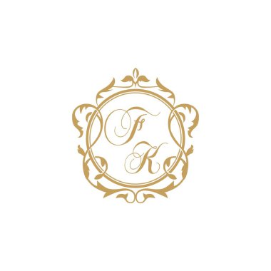 FK Düğün davetiyesinin baş harfleri zarif süsleme dairesi vektör grafik şablonu