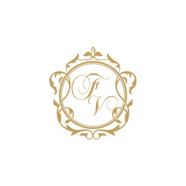 FV Düğün davetiyesinin baş harfleri zarif süsleme dairesi vektör grafik şablonu