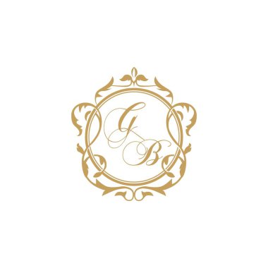 GB Düğün davetiyesinin baş harfleri zarif süs çemberi element vektör şablonu