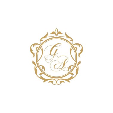 GA Düğün davetiyesinin baş harfleri zarif süs çemberi element vektör şablonu