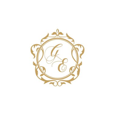 GE Düğün baş harfleri zarif süs çemberi element vektör şablonu ile davetiye