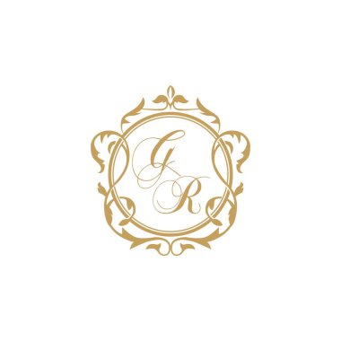 GR Düğün davetiyesinin baş harfleri zarif süs çemberi element vektör şablonu