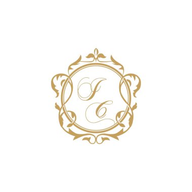 IC Düğün davetiyesinin baş harfleri zarif süs çemberi element vektör şablonu