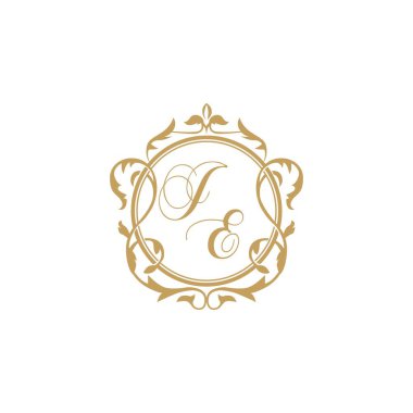 JE Düğün davetiyesinin baş harfleri zarif süs çemberi element vektör şablonu