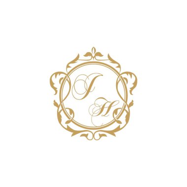 JH Düğün davetiyesinin baş harfleri zarif süs çemberi element vektör şablonu